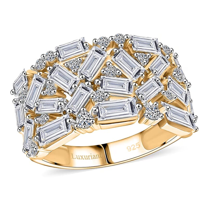 Luxuriant Lab Grown Diamond G-H SI 2.00 ctw Firecracker Ring in 18K Vermeil Yellow Gold Over Sterling Silver (Size 6.0)