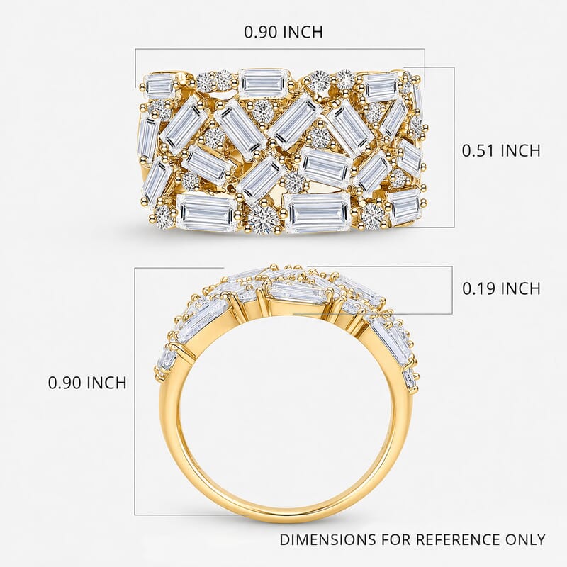 Luxuriant Lab Grown Diamond G-H SI 2.00 ctw Firecracker Ring in 18K Vermeil Yellow Gold Over Sterling Silver (Size 6.0)