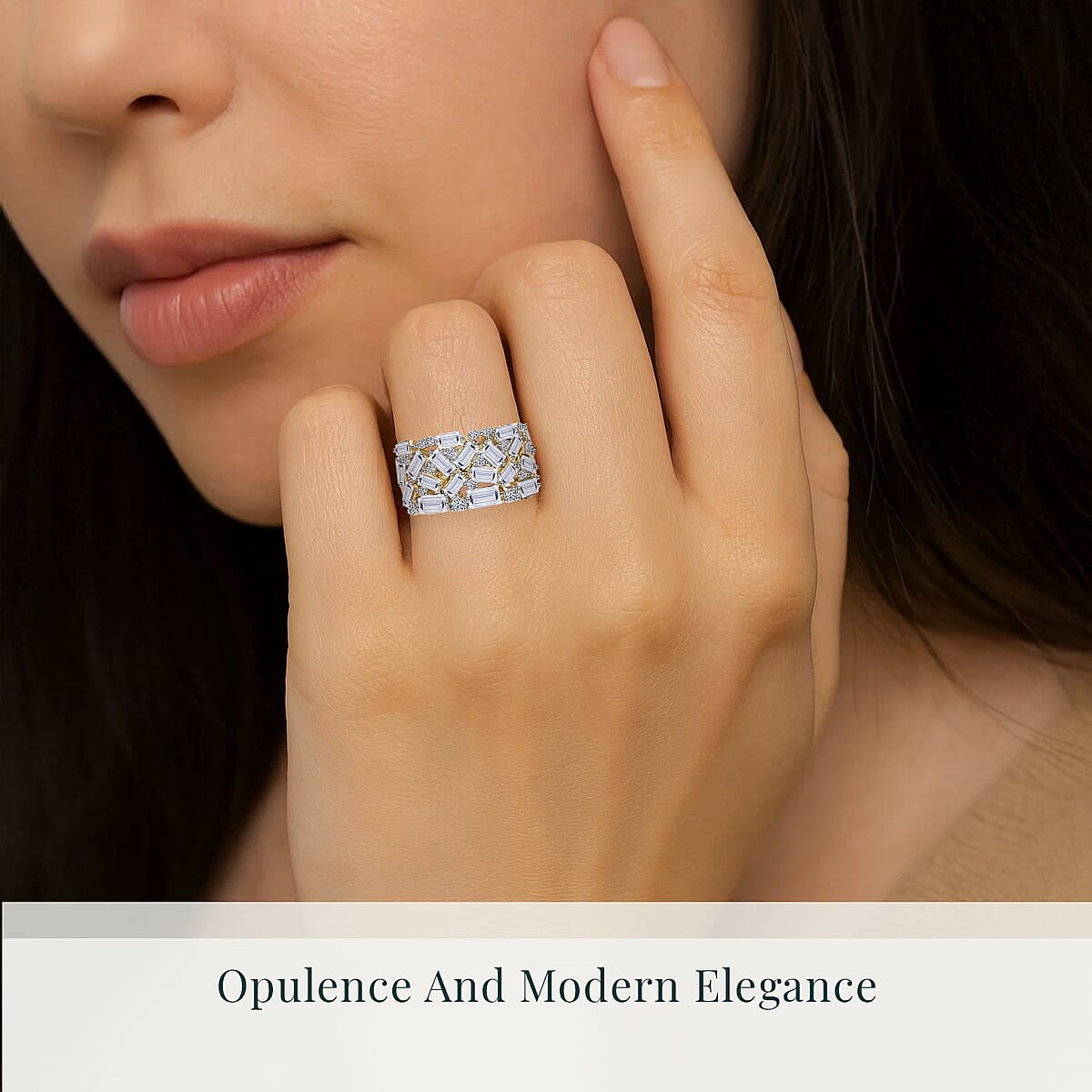 Luxuriant Lab Grown Diamond G-H SI 2.00 ctw Firecracker Ring in 18K Vermeil Yellow Gold Over Sterling Silver (Size 7.0) image number 1