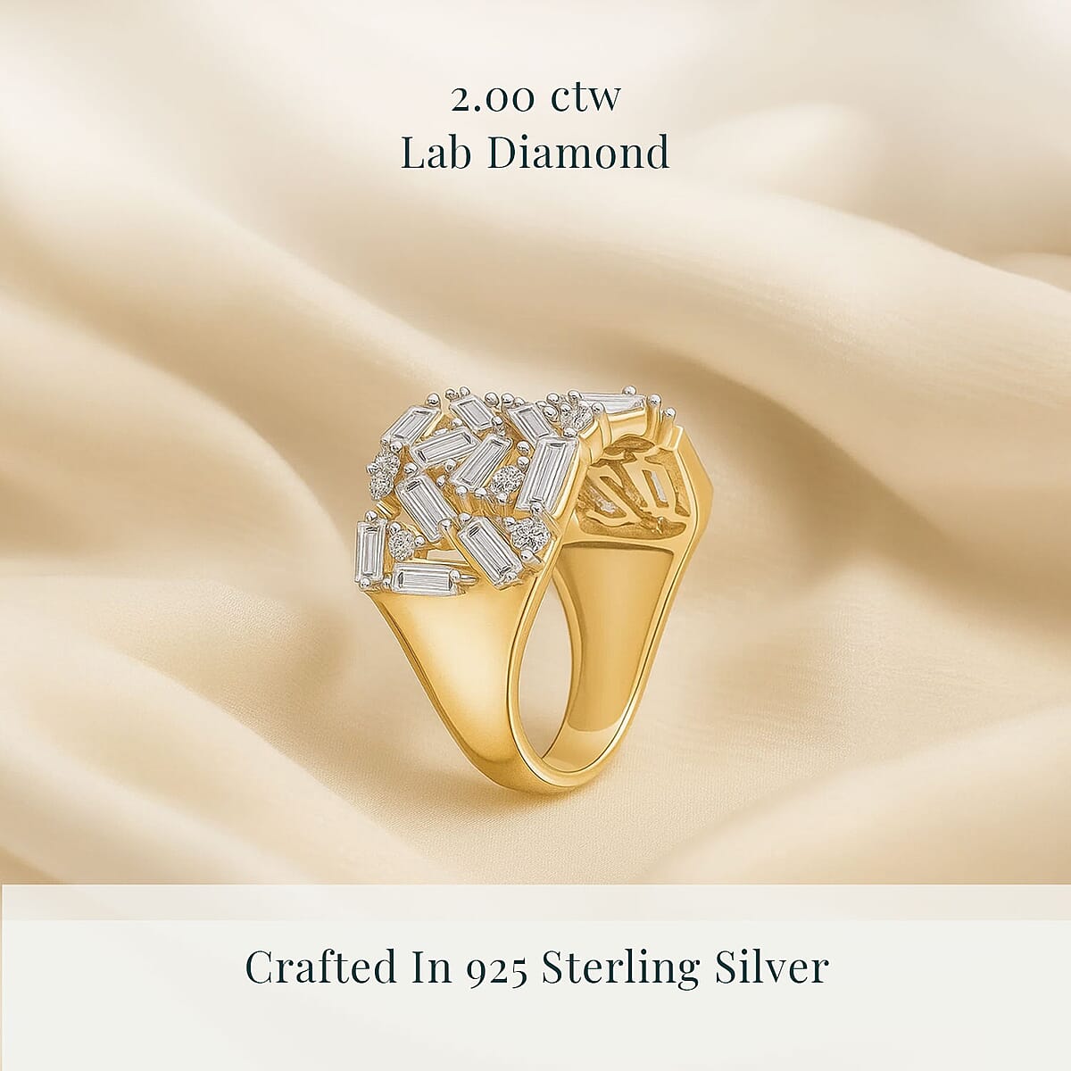 Luxuriant Lab Grown Diamond G-H SI 2.00 ctw Firecracker Ring in 18K Vermeil Yellow Gold Over Sterling Silver (Size 7.0) image number 2