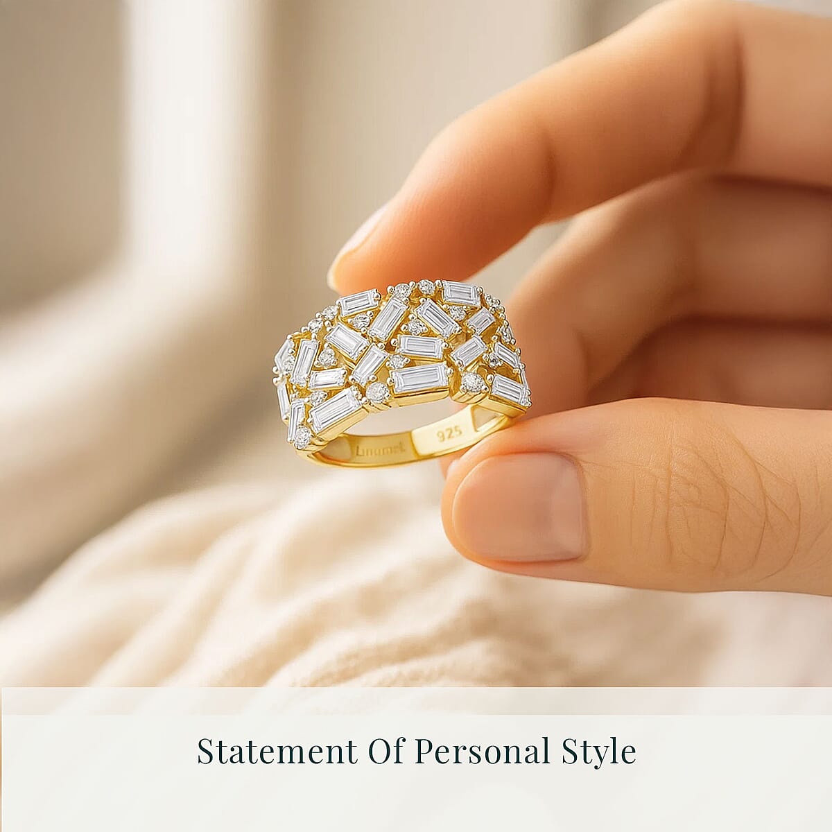 Luxuriant Lab Grown Diamond G-H SI 2.00 ctw Firecracker Ring in 18K Vermeil Yellow Gold Over Sterling Silver (Size 7.0) image number 5