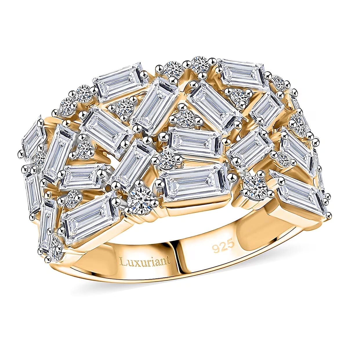 Luxuriant Lab Grown Diamond G-H SI 2.00 ctw Firecracker Ring in 18K Vermeil Yellow Gold Over Sterling Silver (Size 8.0) image number 0