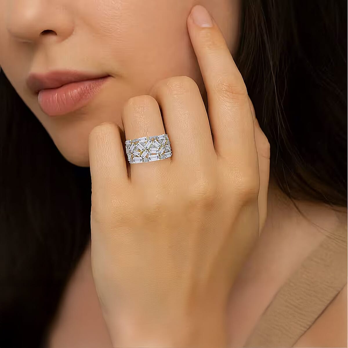 Luxuriant Lab Grown Diamond G-H SI 2.00 ctw Firecracker Ring in 18K Vermeil Yellow Gold Over Sterling Silver (Size 8.0) image number 1