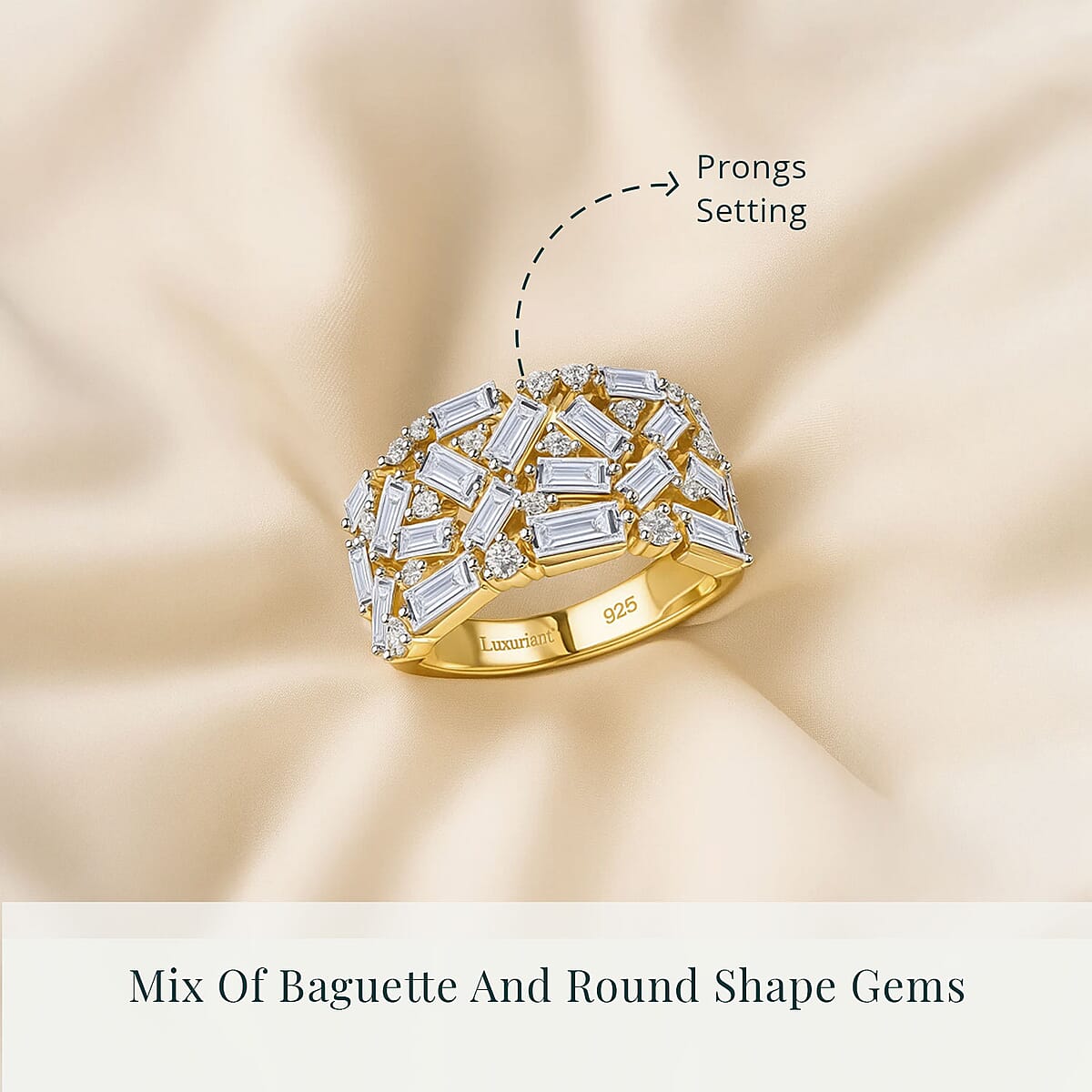 Luxuriant Lab Grown Diamond G-H SI 2.00 ctw Firecracker Ring in 18K Vermeil Yellow Gold Over Sterling Silver (Size 9.0) image number 4