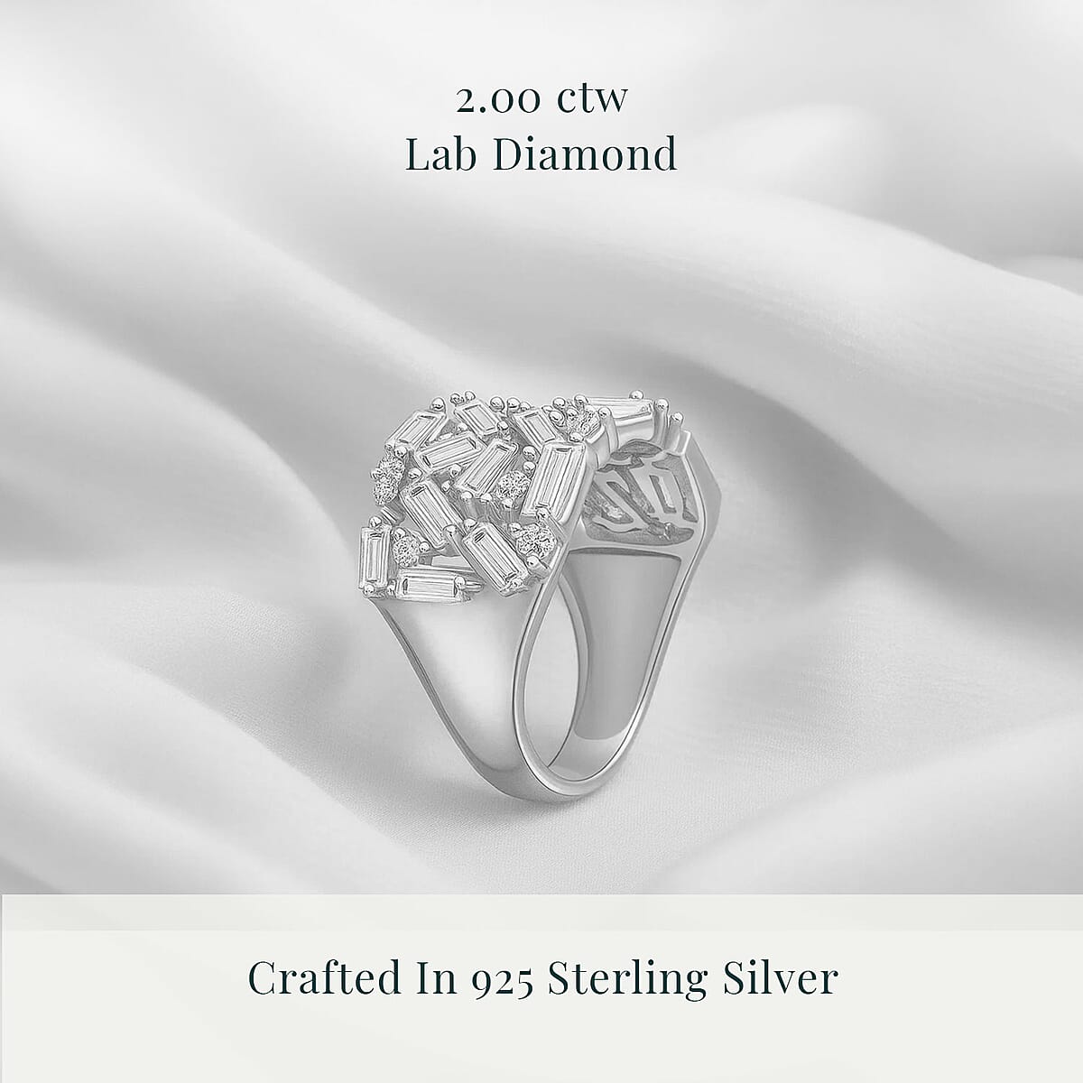Luxuriant Lab Grown Diamond G-H SI 2.00 ctw Firecracker Ring in Rhodium Over Sterling Silver (Size 10.0) image number 2
