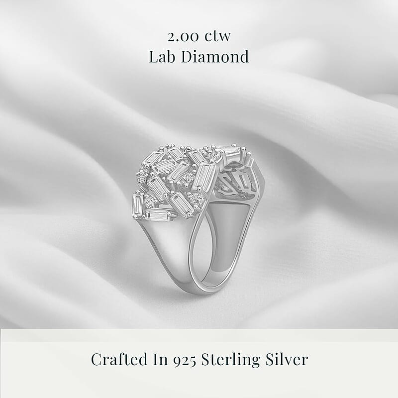 Luxuriant Lab Grown Diamond G-H SI 2.00 ctw Firecracker Ring in Rhodium Over Sterling Silver (Size 10.0)