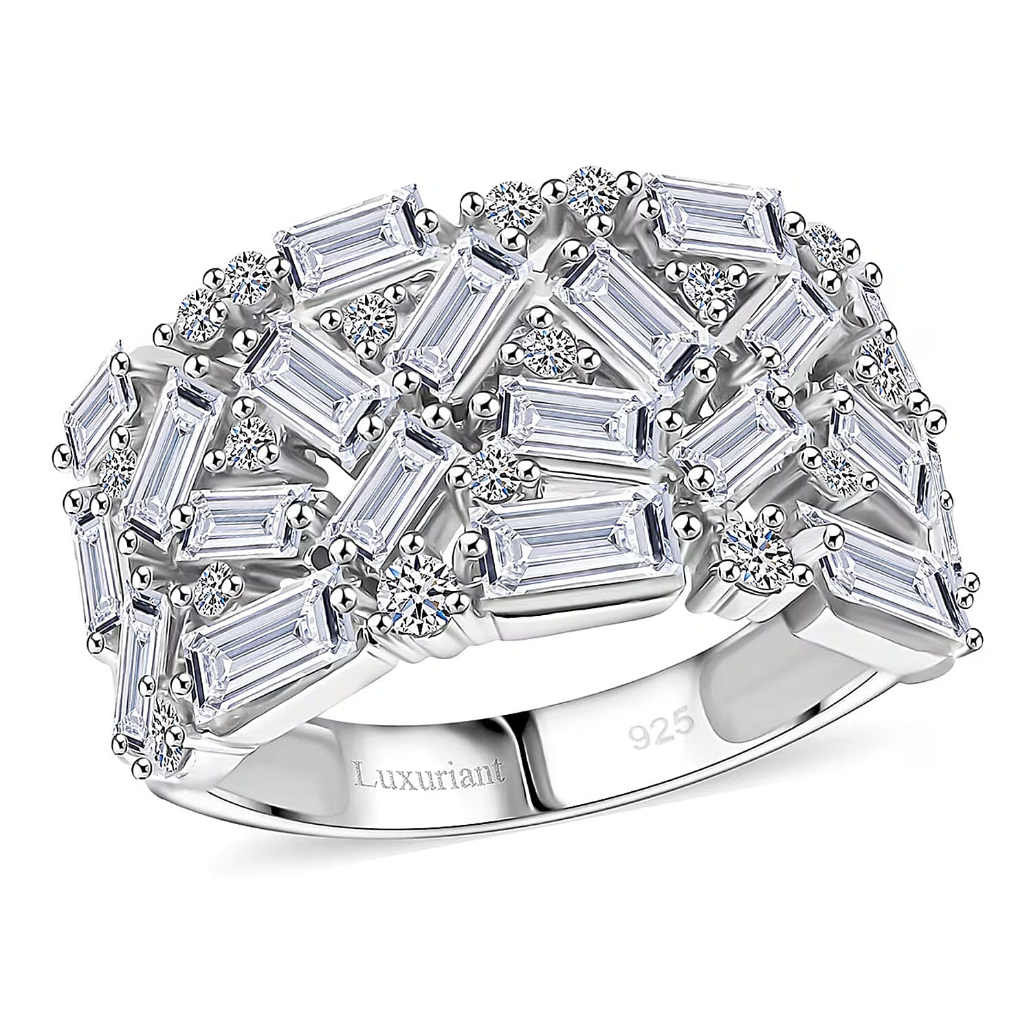Luxuriant Lab Grown Diamond G-H SI 2.00 ctw Firecracker Ring in Rhodium Over Sterling Silver (Size 6.0)