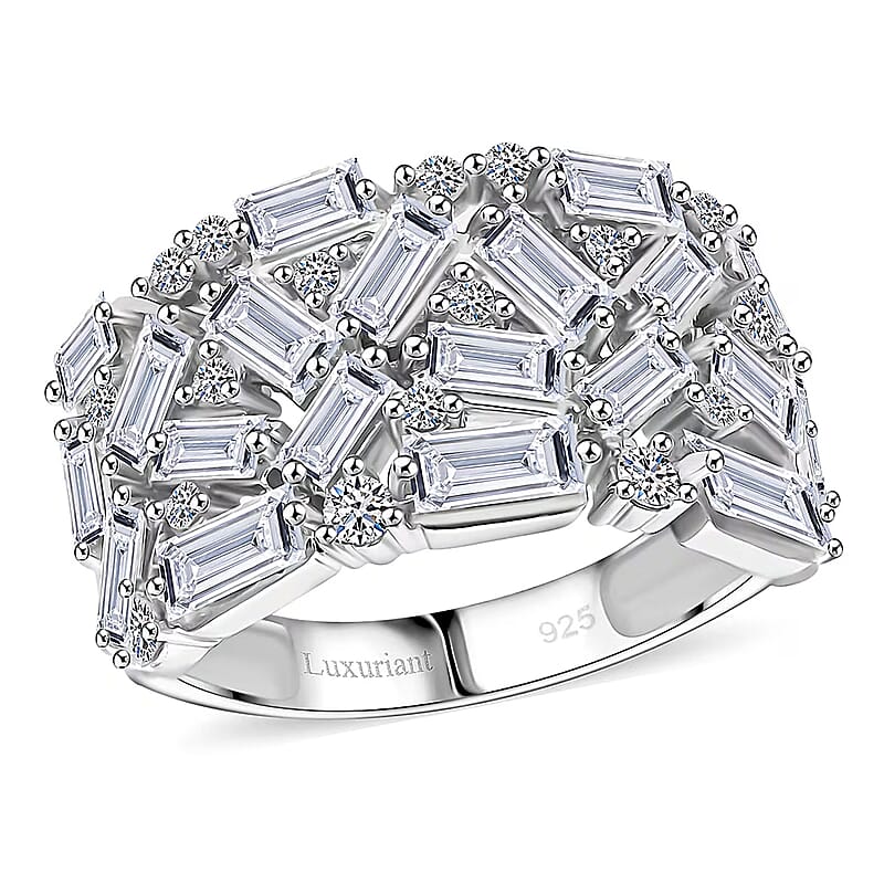 Luxuriant Lab Grown Diamond G-H SI 2.00 ctw Firecracker Ring in Rhodium Over Sterling Silver (Size 6.0)