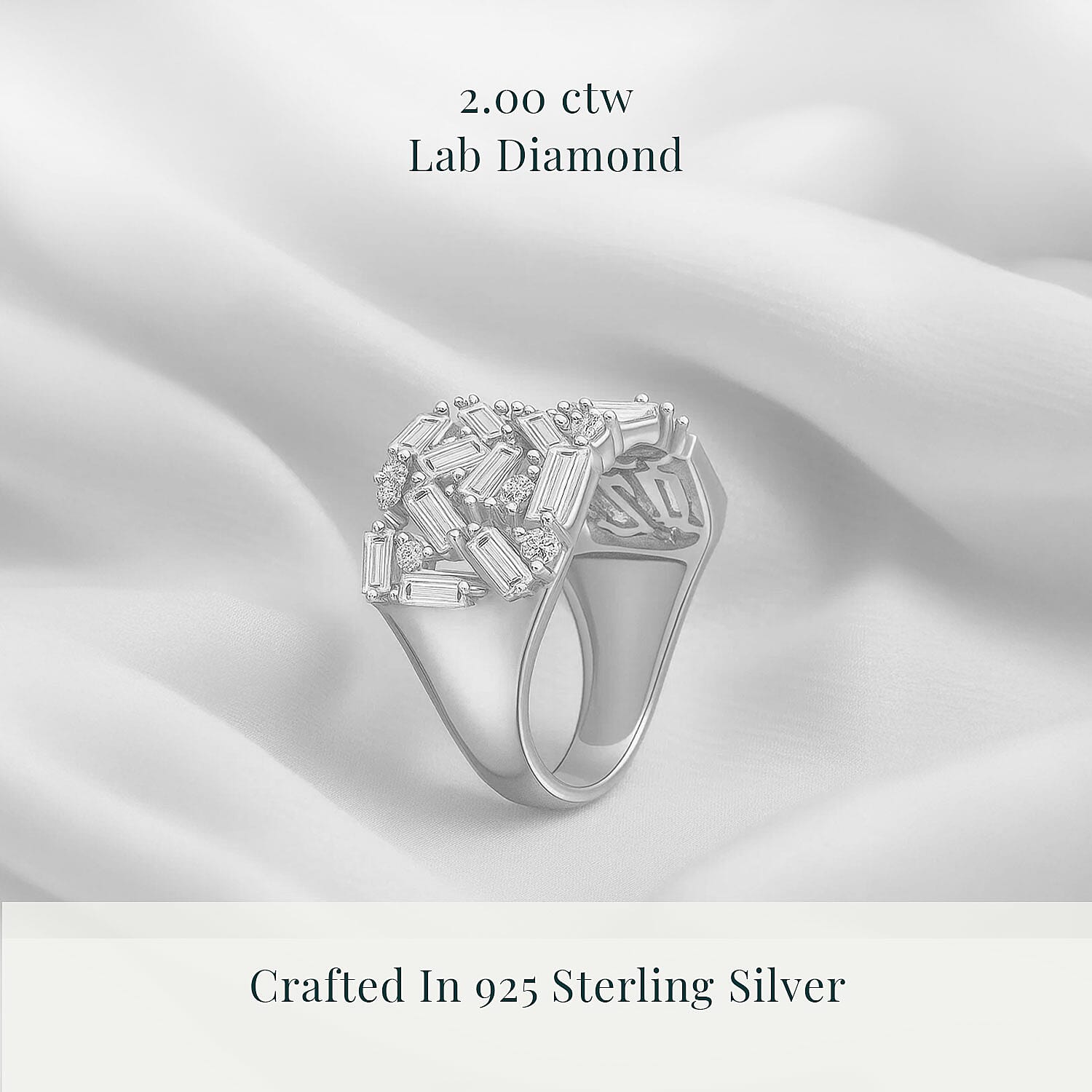Luxuriant Lab Grown Diamond G-H SI 2.00 ctw Firecracker Ring in Rhodium Over Sterling Silver (Size 6.0)