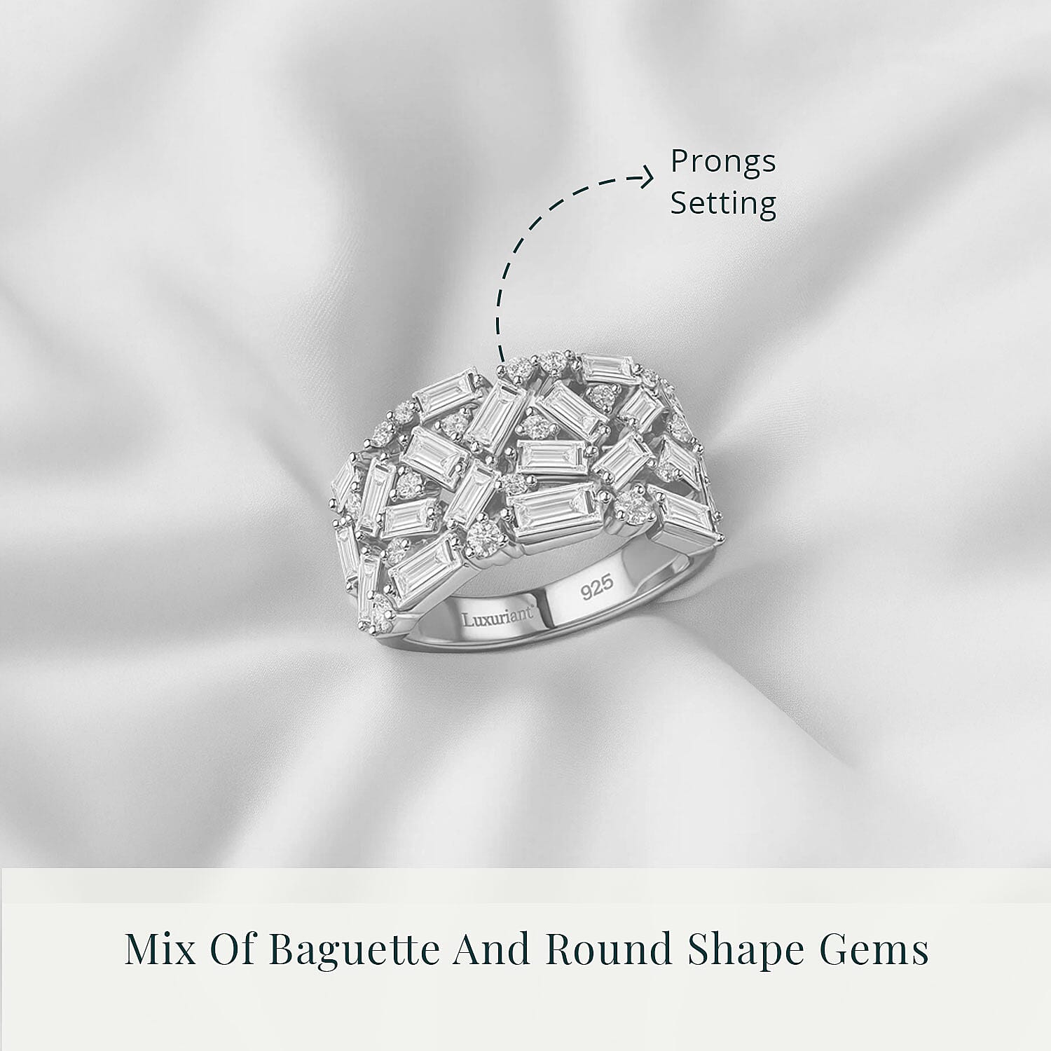 Luxuriant Lab Grown Diamond G-H SI 2.00 ctw Firecracker Ring in Rhodium Over Sterling Silver (Size 6.0)