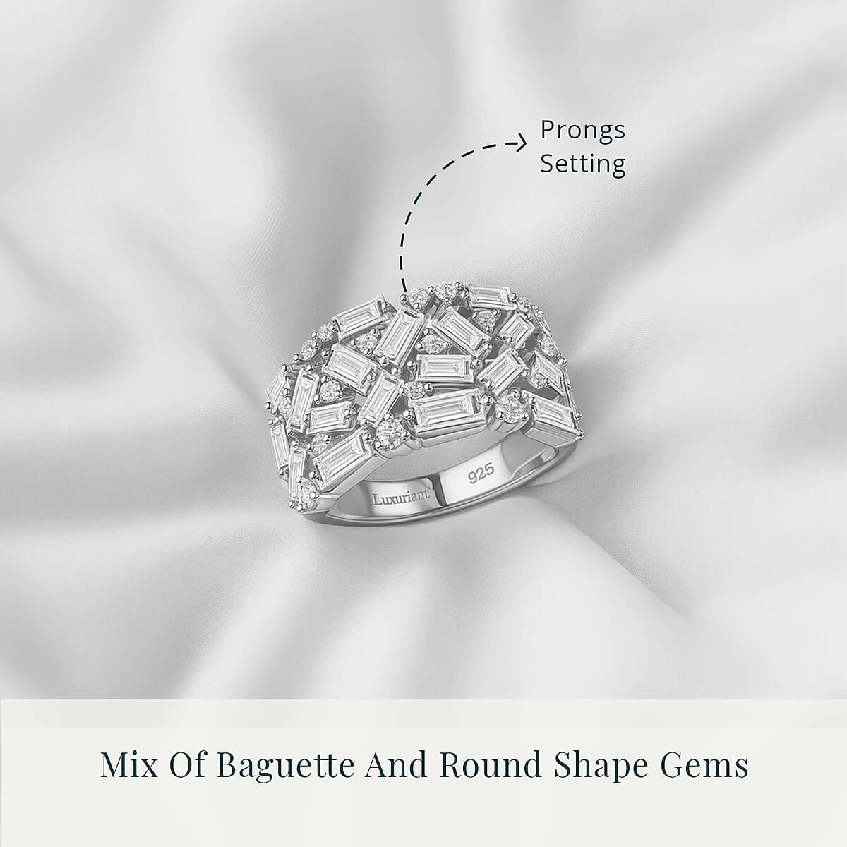 Luxuriant Lab Grown Diamond G-H SI 2.00 ctw Firecracker Ring in Rhodium Over Sterling Silver (Size 9.0) image number 4