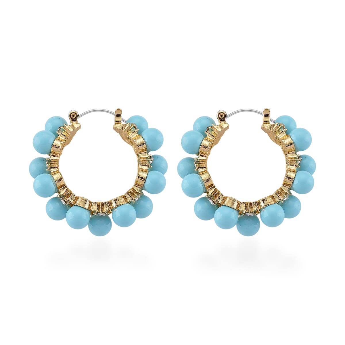 TLV Sleeping Beauty Color Shell Pearl and Austrian Crystal Hoop Earrings in Goldtone image number 3