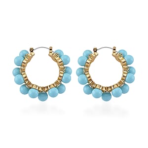 Sleeping Beauty Color Shell Pearl and Austrian Crystal Hoop Earrings in Goldtone