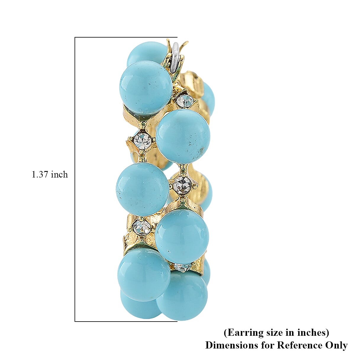 Sleeping Beauty Color Shell Pearl and Austrian Crystal Hoop Earrings in Goldtone