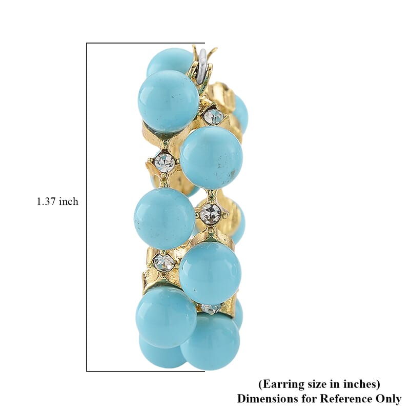Sleeping Beauty Color Shell Pearl and Austrian Crystal Hoop Earrings in Goldtone