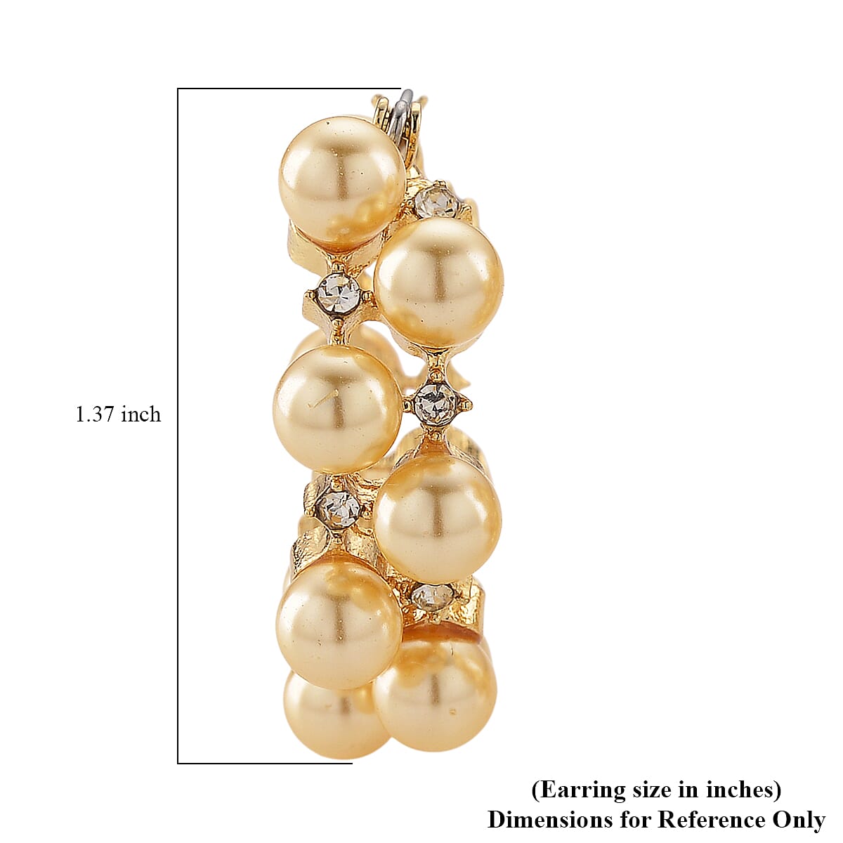 Golden Shell Pearl and Austrian Crystal Hoop Earrings in Goldtone