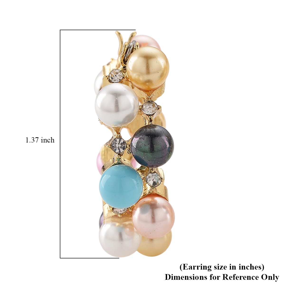 Multi Color Shell Pearl and Austrian Crystal Hoop Earrings in Goldtone image number 4