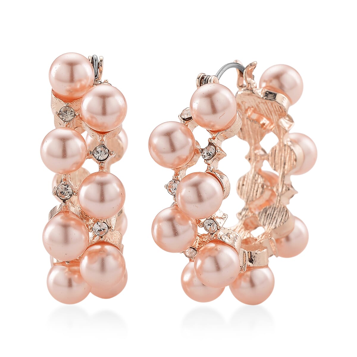 Pink Shell Pearl and Austrian Crystal Hoop Earrings in Rosetone image number 0