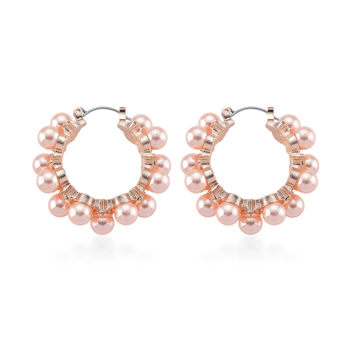 Pink Shell Pearl and Austrian Crystal Hoop Earrings in Rosetone image number 3
