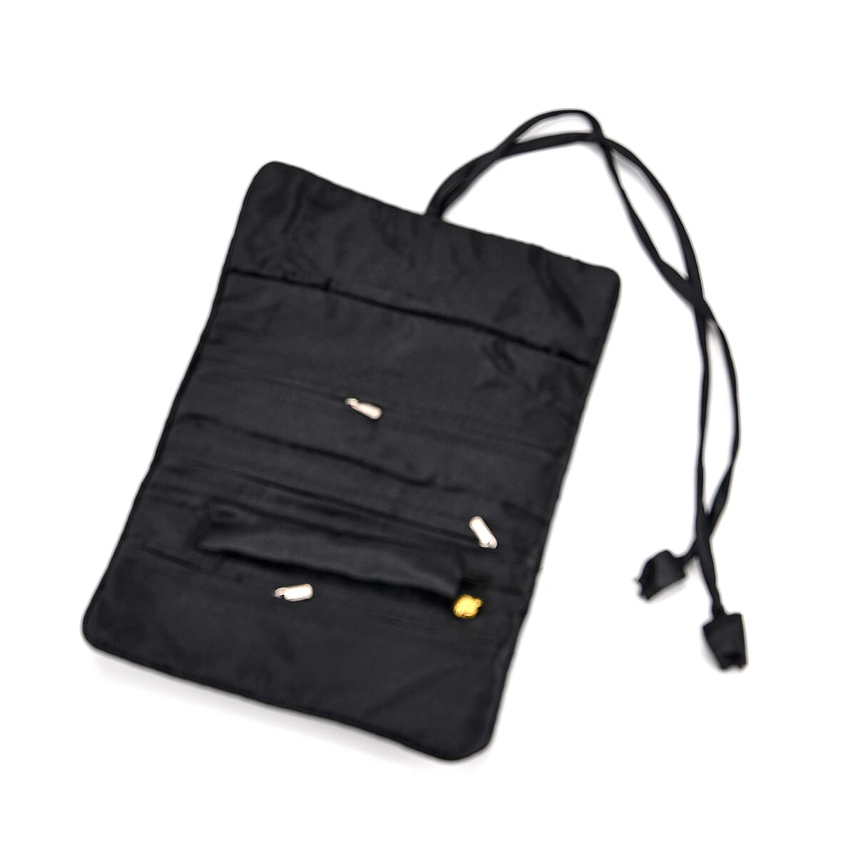 Livmore Royal Black Floral Embroidery Pattern Satin Travel Jewelry Roll Organizer image number 4