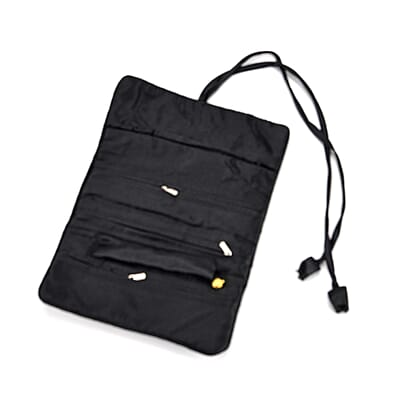 Livmore Royal Black Floral Embroidery Pattern Satin Travel Jewelry Roll Organizer