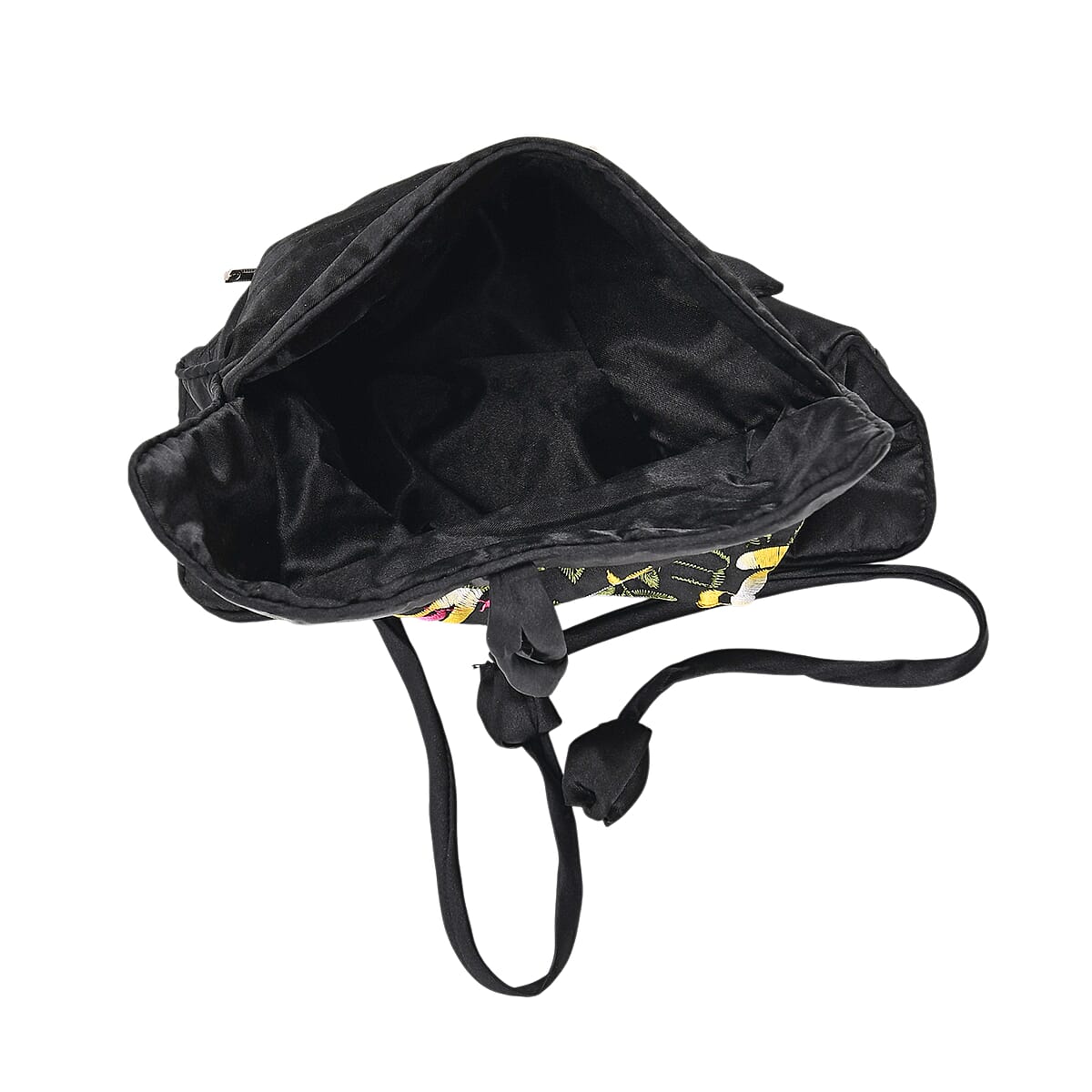 Livmore Royal Black Floral Embroidery Pattern Satin Travel Jewelry Roll Organizer image number 5