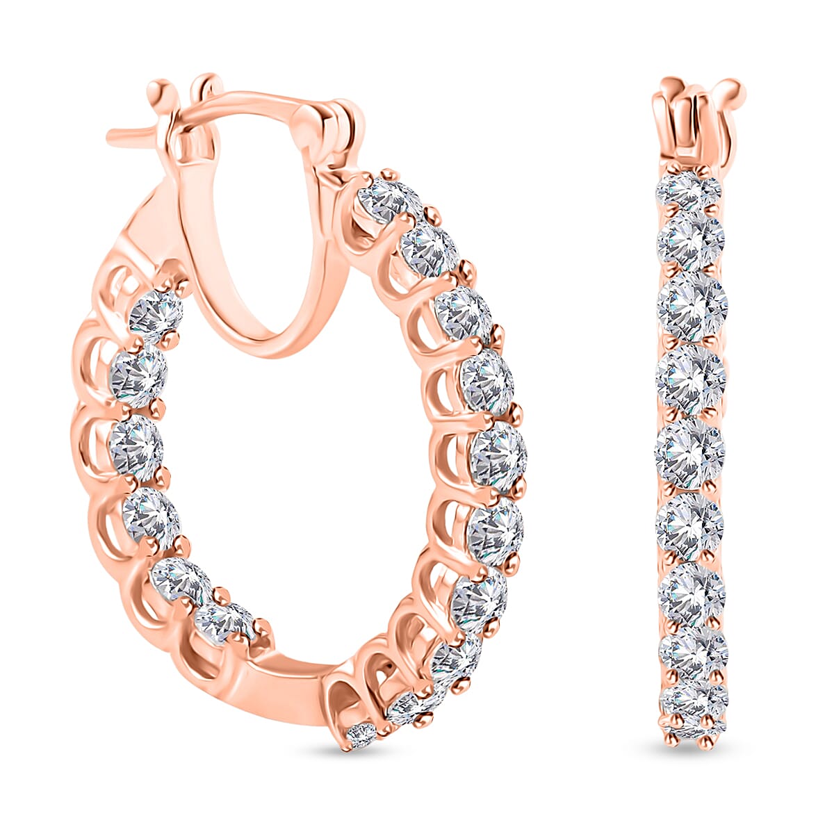 D'Joy Moissanite 2.88 ctw Hoop Earrings in 18K Vermeil Rose Gold Over Sterling Silver image number 0