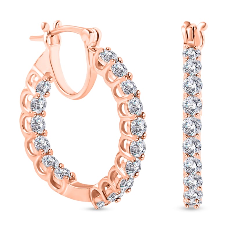 D'Joy Moissanite 2.88 ctw Hoop Earrings in 18K Vermeil Rose Gold Over Sterling Silver
