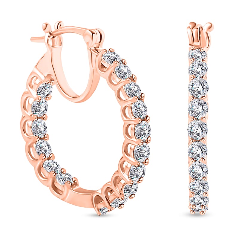 D'Joy Moissanite 2.88 ctw Hoop Earrings in 18K Vermeil Rose Gold Over Sterling Silver