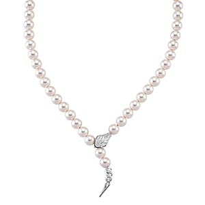 White Shell Pearl and Simulated Diamond 1.50 ctw Necklace 20 Inches in Silvertone