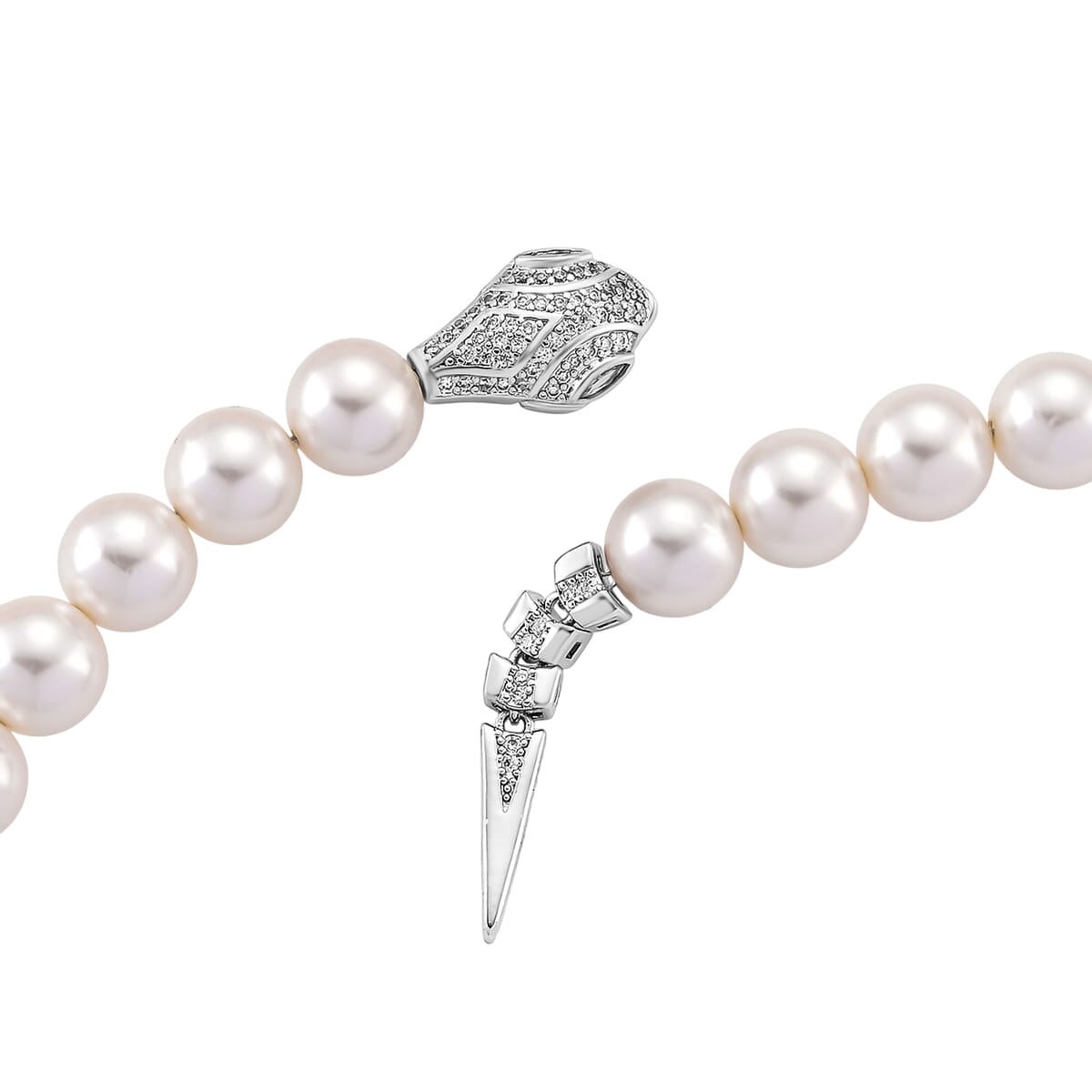 White Shell Pearl, Simulated Diamond Necklace (20 Inches) in Silvertone 1.50 ctw image number 3