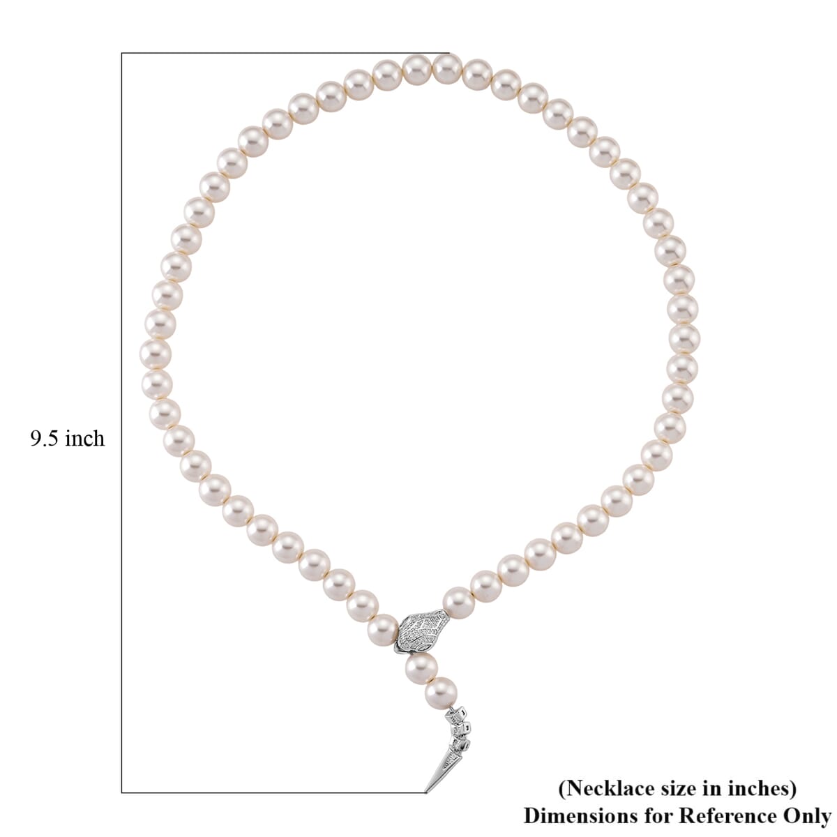 White Shell Pearl, Simulated Diamond Necklace (20 Inches) in Silvertone 1.50 ctw image number 4