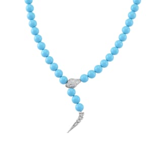 Sleeping Beauty Color Shell Pearl and Simulated Diamond 1.50 ctw Necklace (20 Inches) in Silvertone