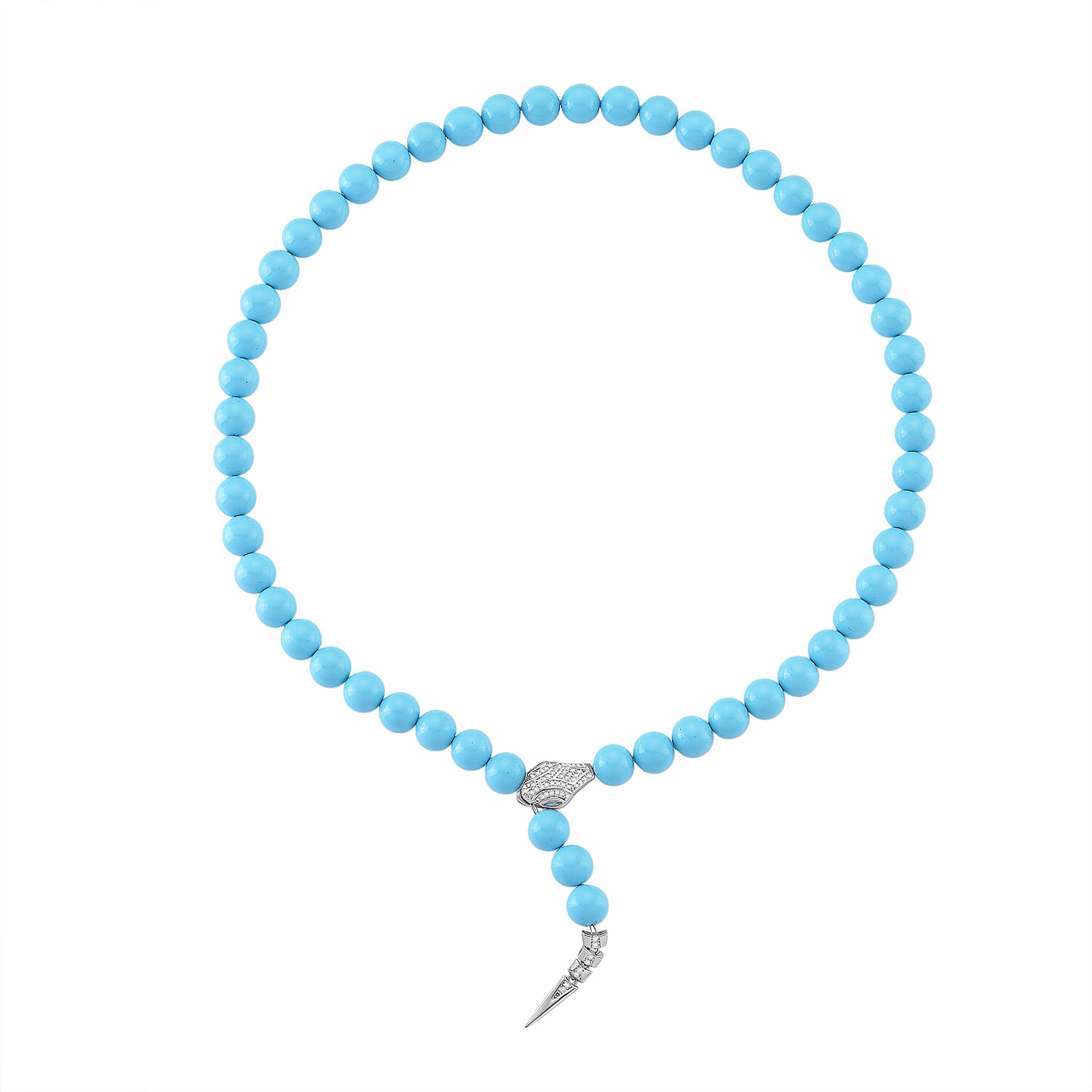 Sleeping Beauty Color Shell Pearl and Simulated Diamond 1.50 ctw Necklace (20 Inches) in Silvertone