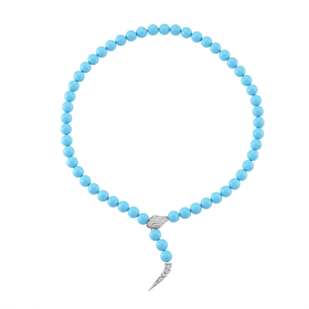 Sleeping Beauty Color Shell Pearl and Simulated Diamond 1.50 ctw Necklace (20 Inches) in Silvertone image number 2