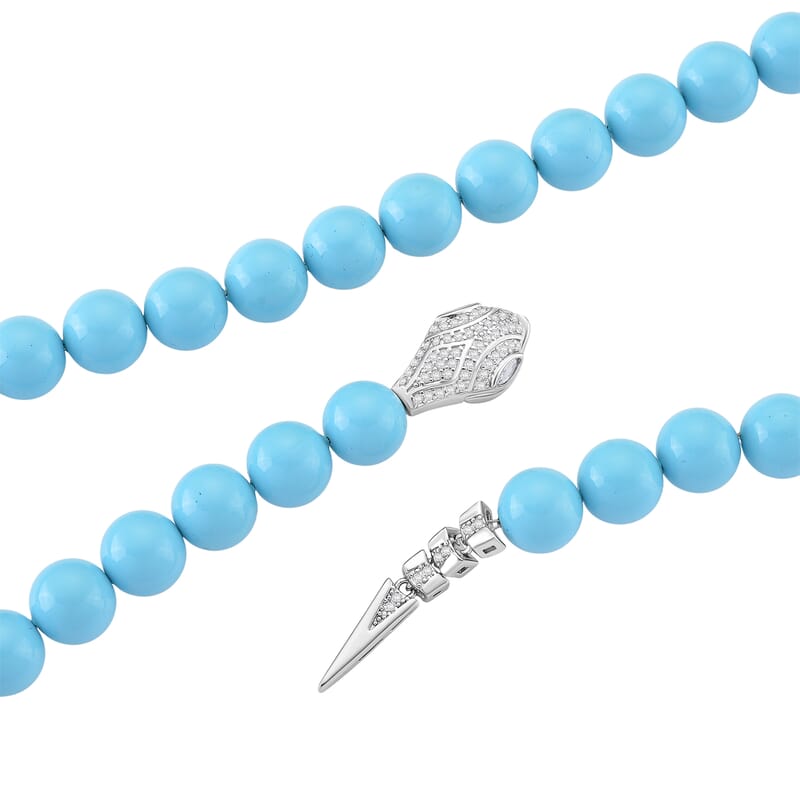 Sleeping Beauty Color Shell Pearl and Simulated Diamond 1.50 ctw Necklace (20 Inches) in Silvertone