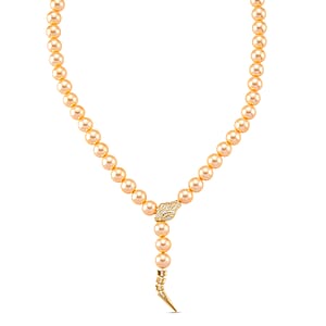 Lumina Pearl Golden Color and Simulated Diamond 1.50 ctw Necklace (20 Inches) in Goldtone
