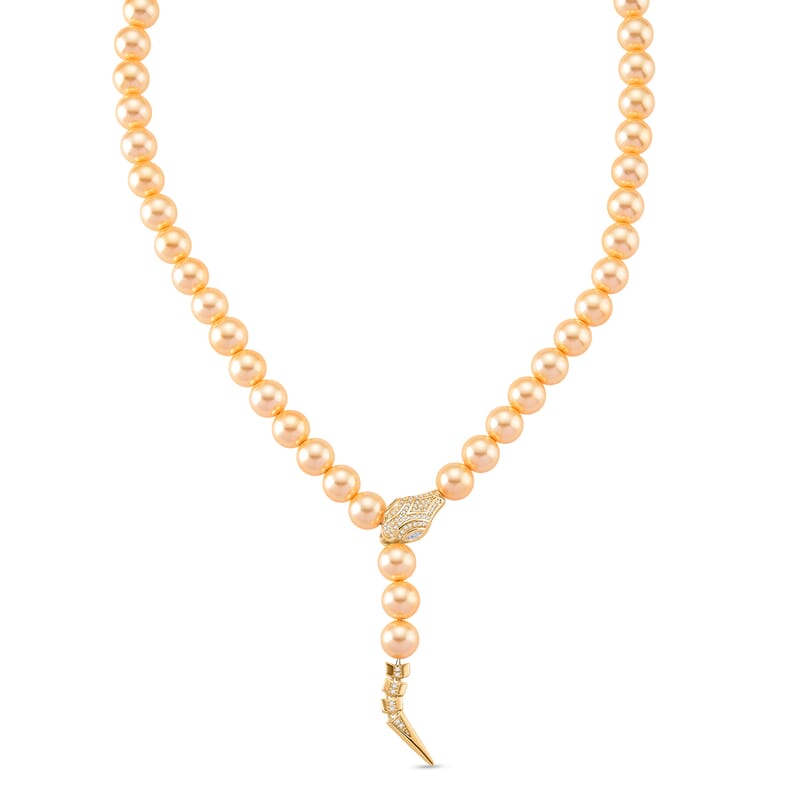 Lumina Pearl Golden Color and Simulated Diamond 1.50 ctw Necklace (20 Inches) in Goldtone