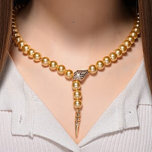 Lumina Pearl Golden Color and Simulated Diamond 1.50 ctw Necklace (20 Inches) in Goldtone