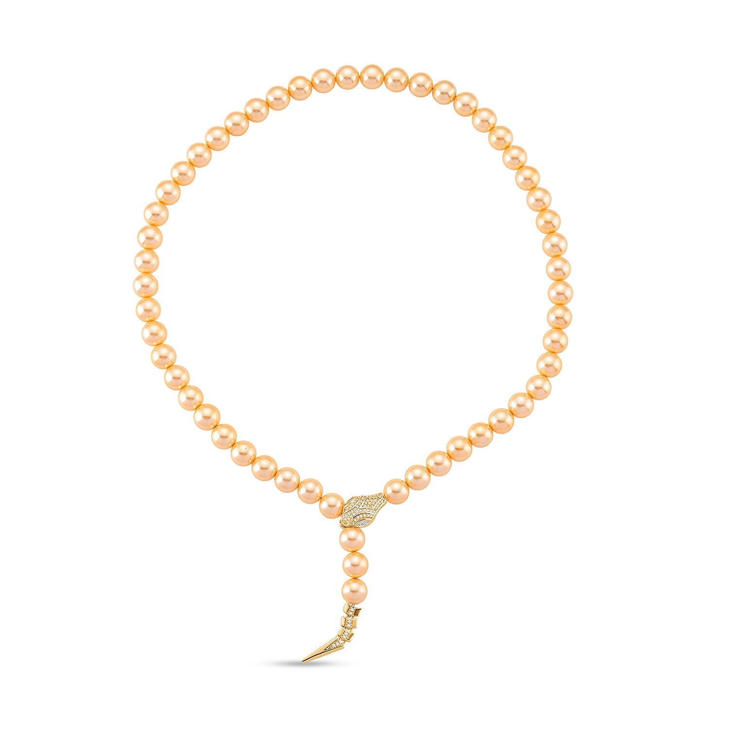 Lumina Pearl Golden Color and Simulated Diamond 1.50 ctw Necklace (20 Inches) in Goldtone