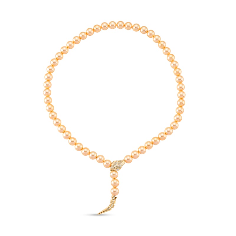 Lumina Pearl Golden Color and Simulated Diamond 1.50 ctw Necklace (20 Inches) in Goldtone