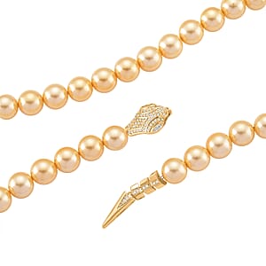 Lumina Pearl Golden Color and Simulated Diamond 1.50 ctw Necklace (20 Inches) in Goldtone