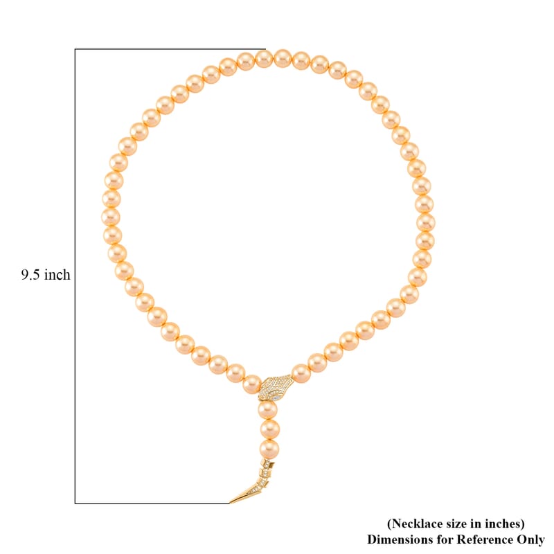 Lumina Pearl Golden Color and Simulated Diamond 1.50 ctw Necklace (20 Inches) in Goldtone
