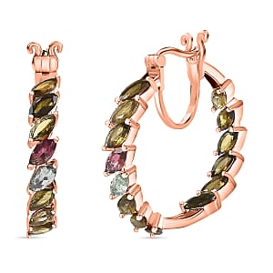 D’joy Multi-Tourmaline 8.96 ctw Hoop Earrings in 18K Vermeil Rose Gold Over Sterling Silver