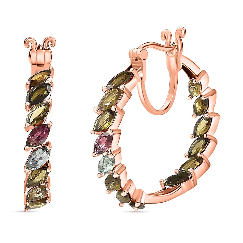 D'Joy Multi-Tourmaline Hoop Earrings in 18K Vermeil RG Over Sterling Silver 8.96 ctw