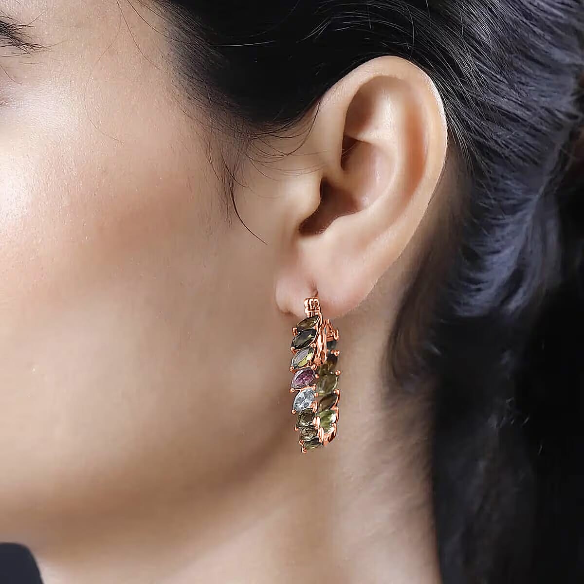 D’joy Multi-Tourmaline 8.96 ctw Hoop Earrings in 18K Vermeil Rose Gold Over Sterling Silver image number 1