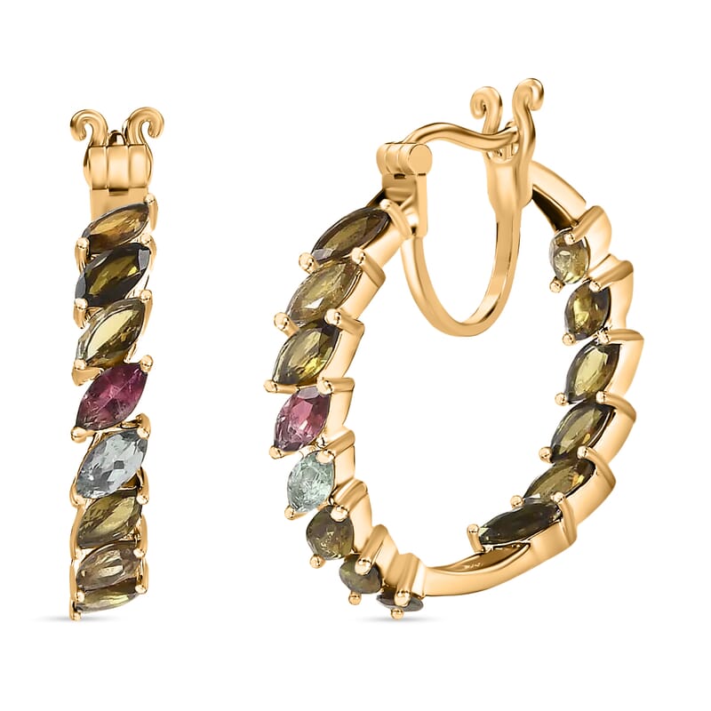 D'Joy Multi-Tourmaline 8.96 ctw Hoop Earrings in 18K Vermeil Yellow Gold Over Sterling Silver
