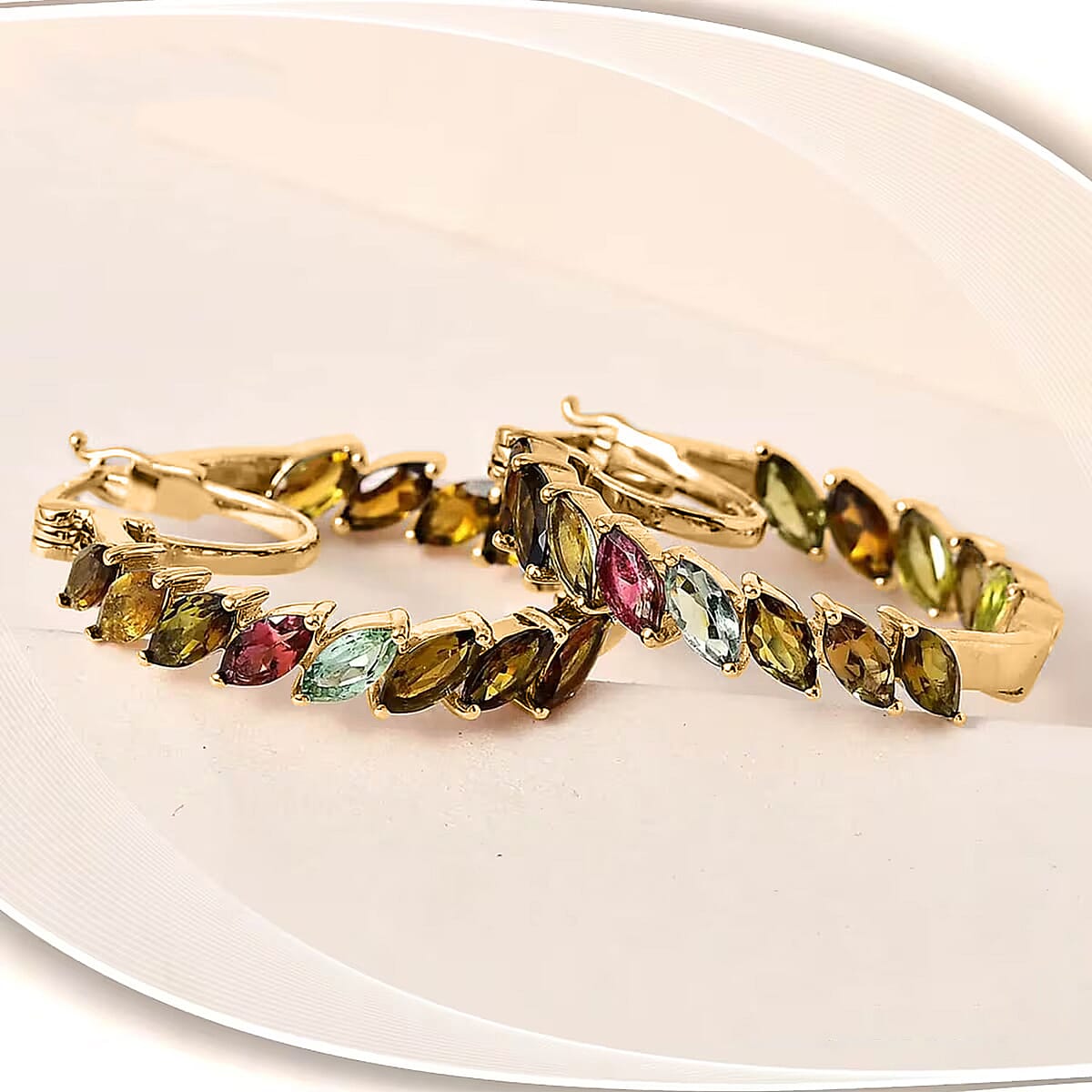 D'Joy Multi-Tourmaline 8.96 ctw Hoop Earrings in 18K Vermeil Yellow Gold Over Sterling Silver