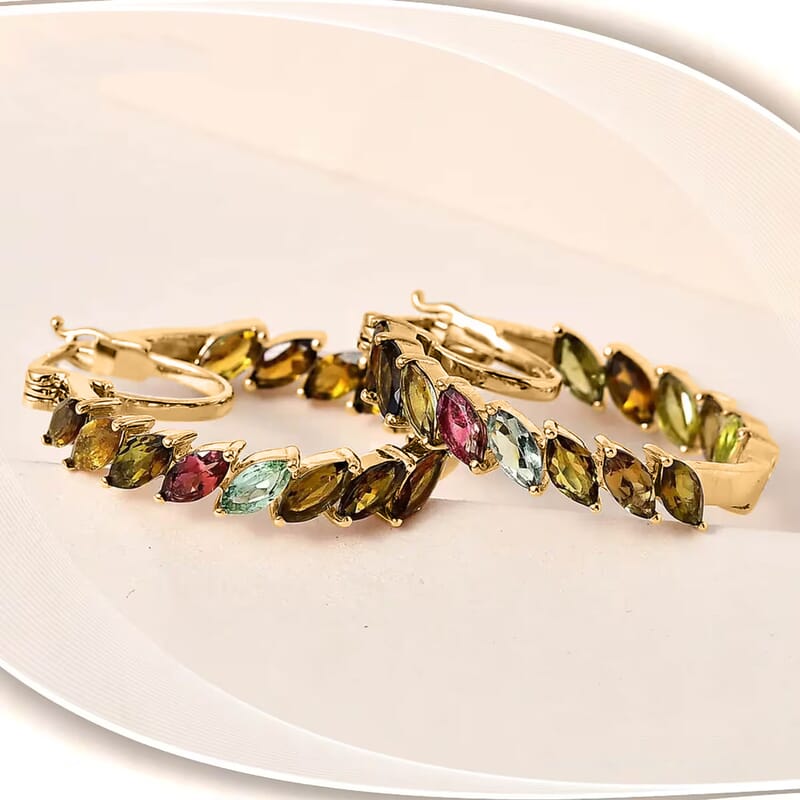 D'Joy Multi-Tourmaline 8.96 ctw Hoop Earrings in 18K Vermeil Yellow Gold Over Sterling Silver