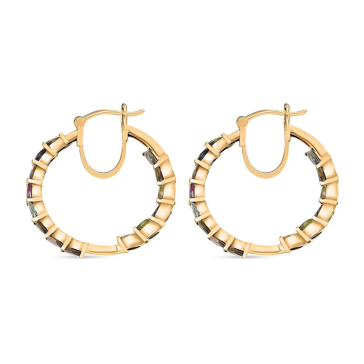 D'Joy Multi-Tourmaline 8.96 ctw Hoop Earrings in 18K Vermeil Yellow Gold Over Sterling Silver